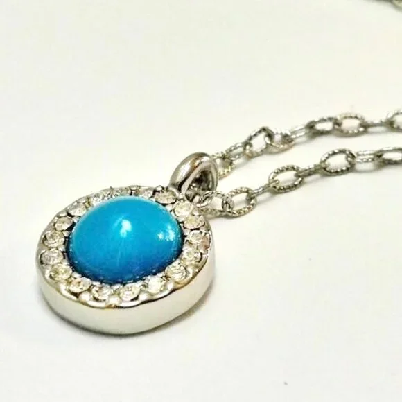 Lia Sophia Necklace Petite Faux Turquoise & Crystal Pendant NWT (Marks on tag) - Picture 2 of 8